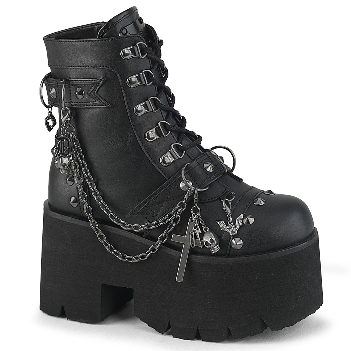 3 1/2" Chunky Heel, 2 1/4" PF Lace-Up Ankle BT, Side Zip (Demonia ASH52/BVL)