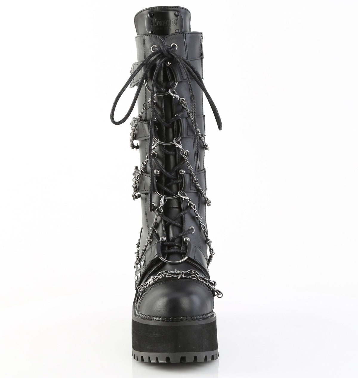 4 3/4" Heel, 2 1/4" PF Lace-Up Mid-Calf Boot, Side Zip (Demonia ASST117/BVL)