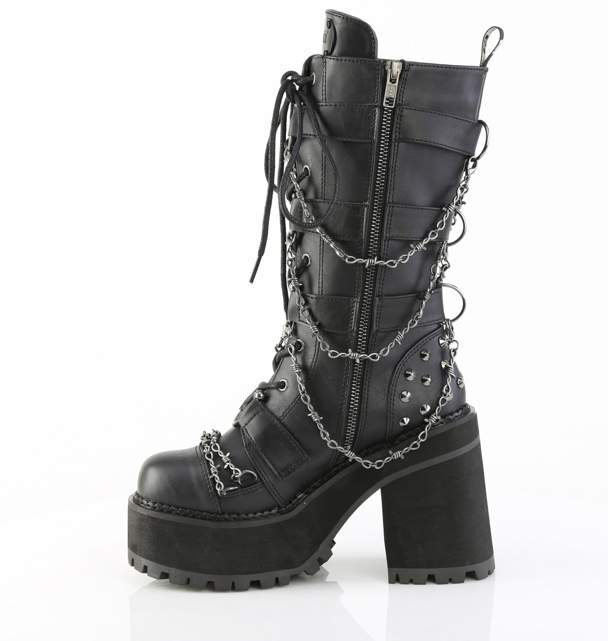 4 3/4" Heel, 2 1/4" PF Lace-Up Mid-Calf Boot, Side Zip (Demonia ASST117/BVL)