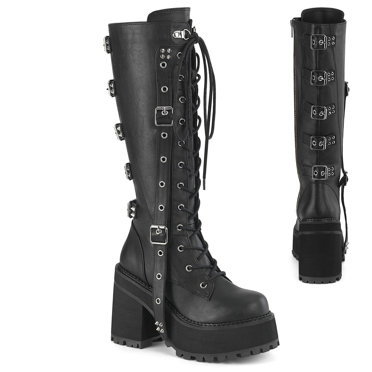 4 3/4" Heel, 2 1/4" PF Lace-Up Knee High Boot, Inside Zip (Demonia ASST218/BVL)