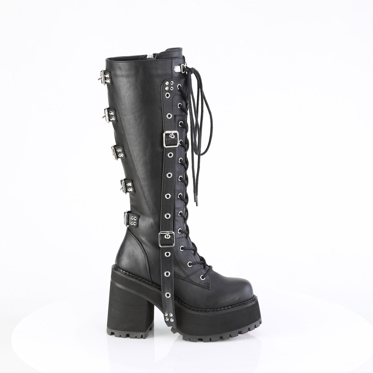 4 3/4" Heel, 2 1/4" PF Lace-Up Knee High Boot, Inside Zip (Demonia ASST218/BVL)