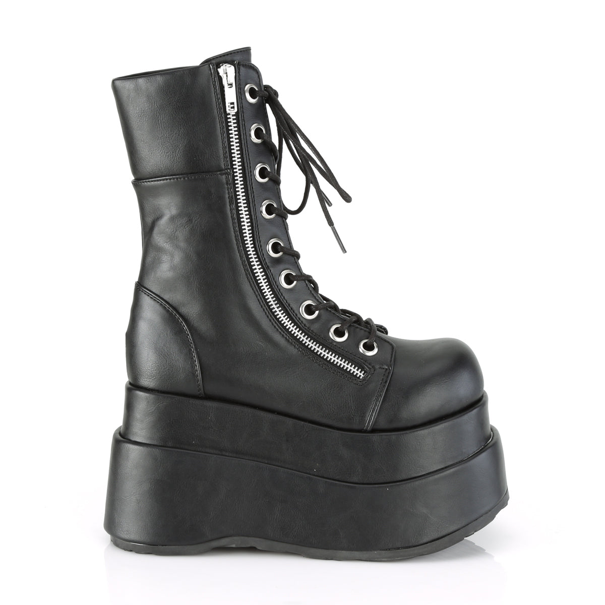 4 1/2" Tiered PF Lace-Up Mid-Calf Boot, Inner & Outer Zip (Demonia BEAR265/BVL)