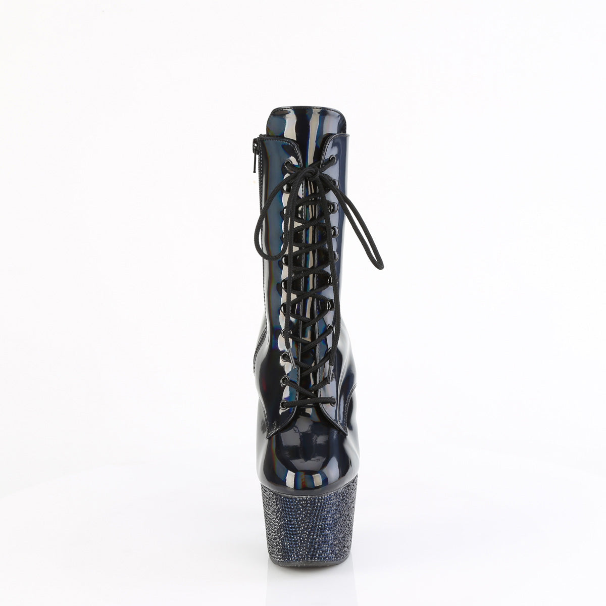 *7" Heel, 2 3/4" PF Front Lace-Up Ankle Boot w/RS, Side Zip (Pleaser BEJ1020-7/BHG/MDBRS)
