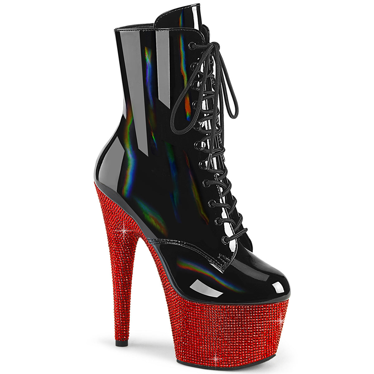 *7" Heel, 2 3/4" PF Front Lace-Up Ankle Boot w/RS, Side Zip (Pleaser BEJ1020-7/BHG/MDBRS)