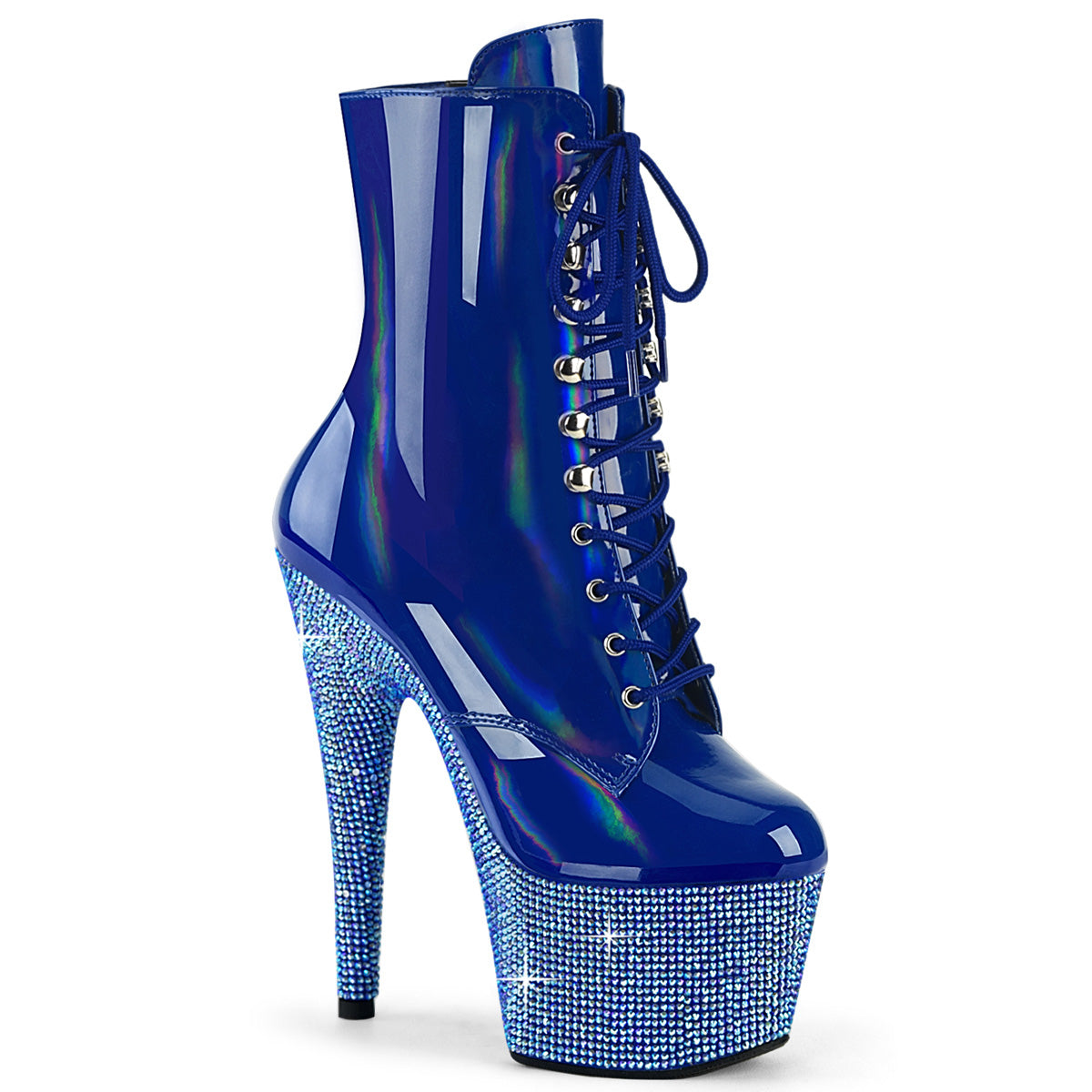 *7" Heel, 2 3/4" PF Front Lace-Up Ankle Boot w/RS, Side Zip (Pleaser BEJ1020-7/BHG/MDBRS)