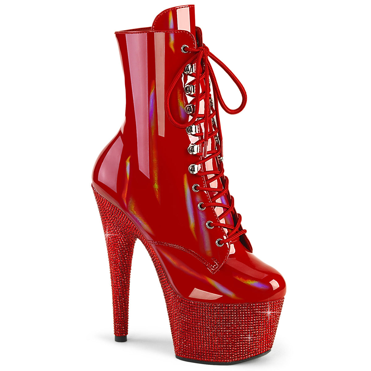 *7" Heel, 2 3/4" PF Front Lace-Up Ankle Boot w/RS, Side Zip (Pleaser BEJ1020-7/BHG/MDBRS)