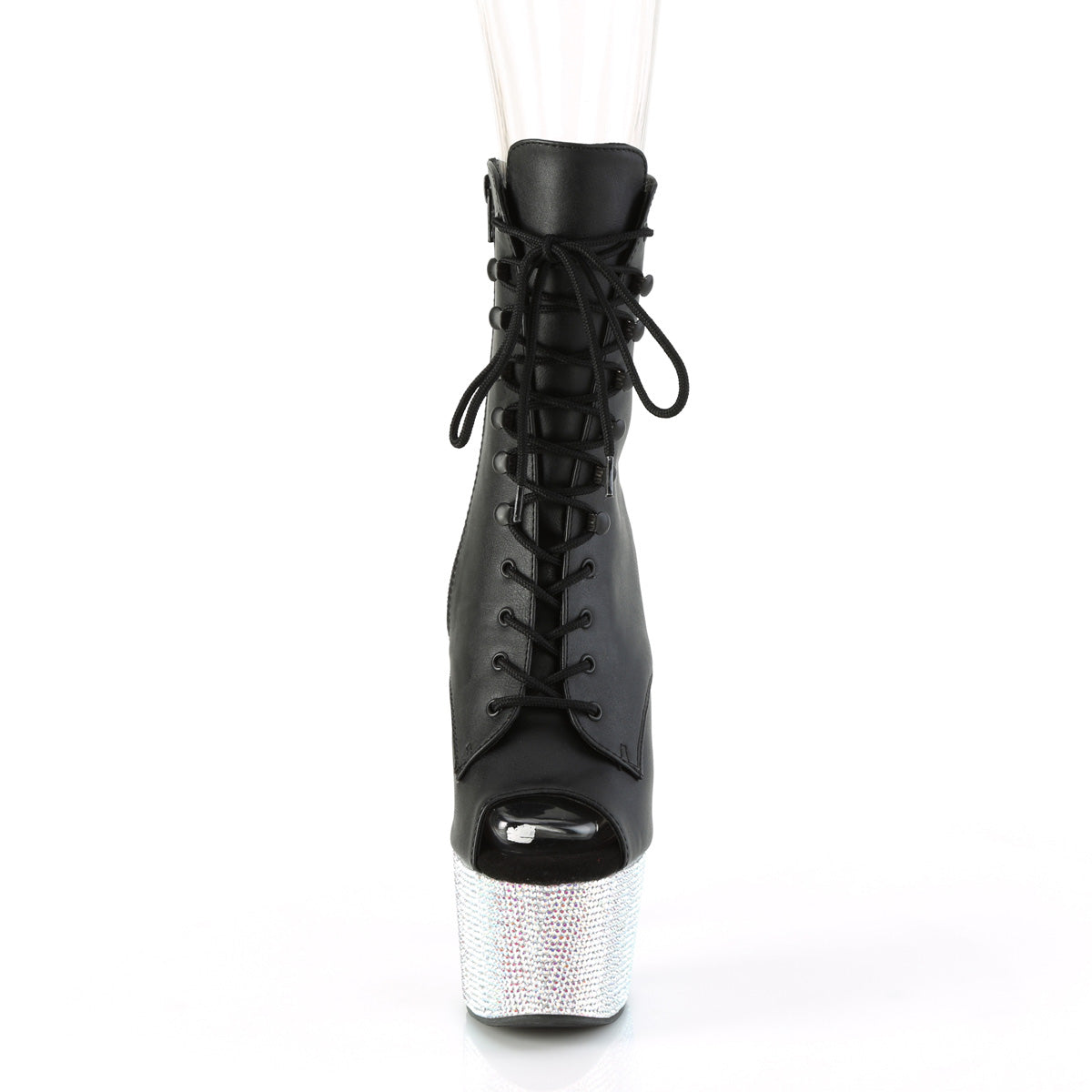 *7" Heel, 2 3/4" PF Peep Toe Ankle Boot w/RS, Side Zip (Pleaser BEJ1021-7/BLHG/BLRS)