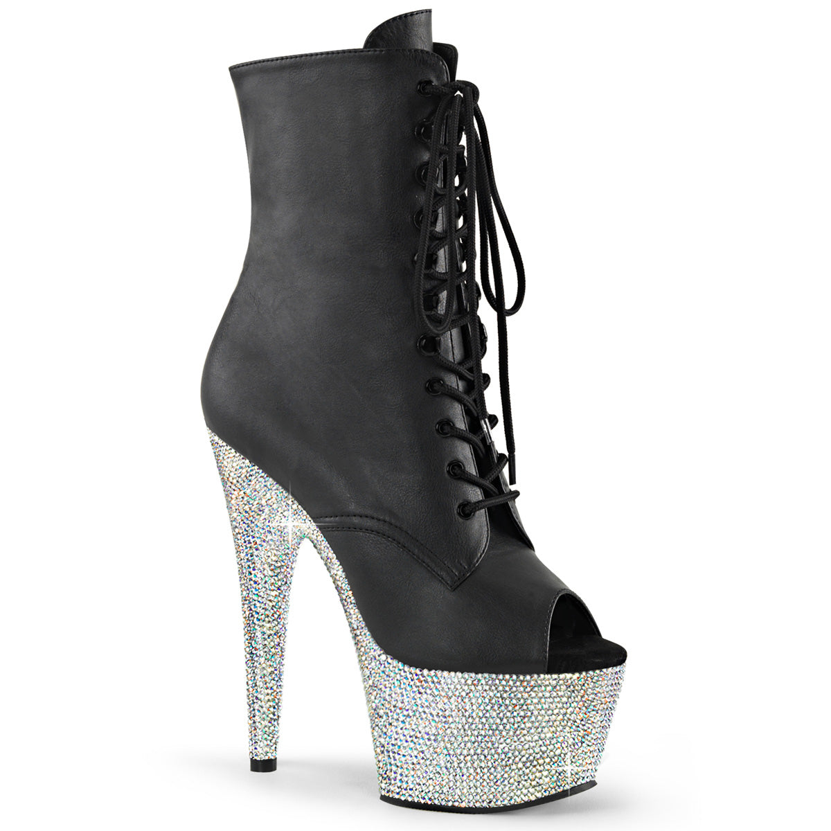*7" Heel, 2 3/4" PF Peep Toe Ankle Boot w/RS, Side Zip (Pleaser BEJ1021-7/BLHG/BLRS)