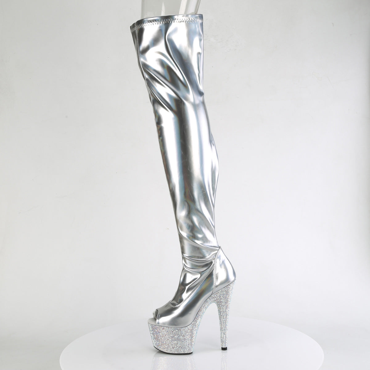 *7" Heel, 2 3/4" PF Peep Toe Thigh Boot w/RS, Side Zip (Pleaser BEJ3011-7/BHG/MDBRS)