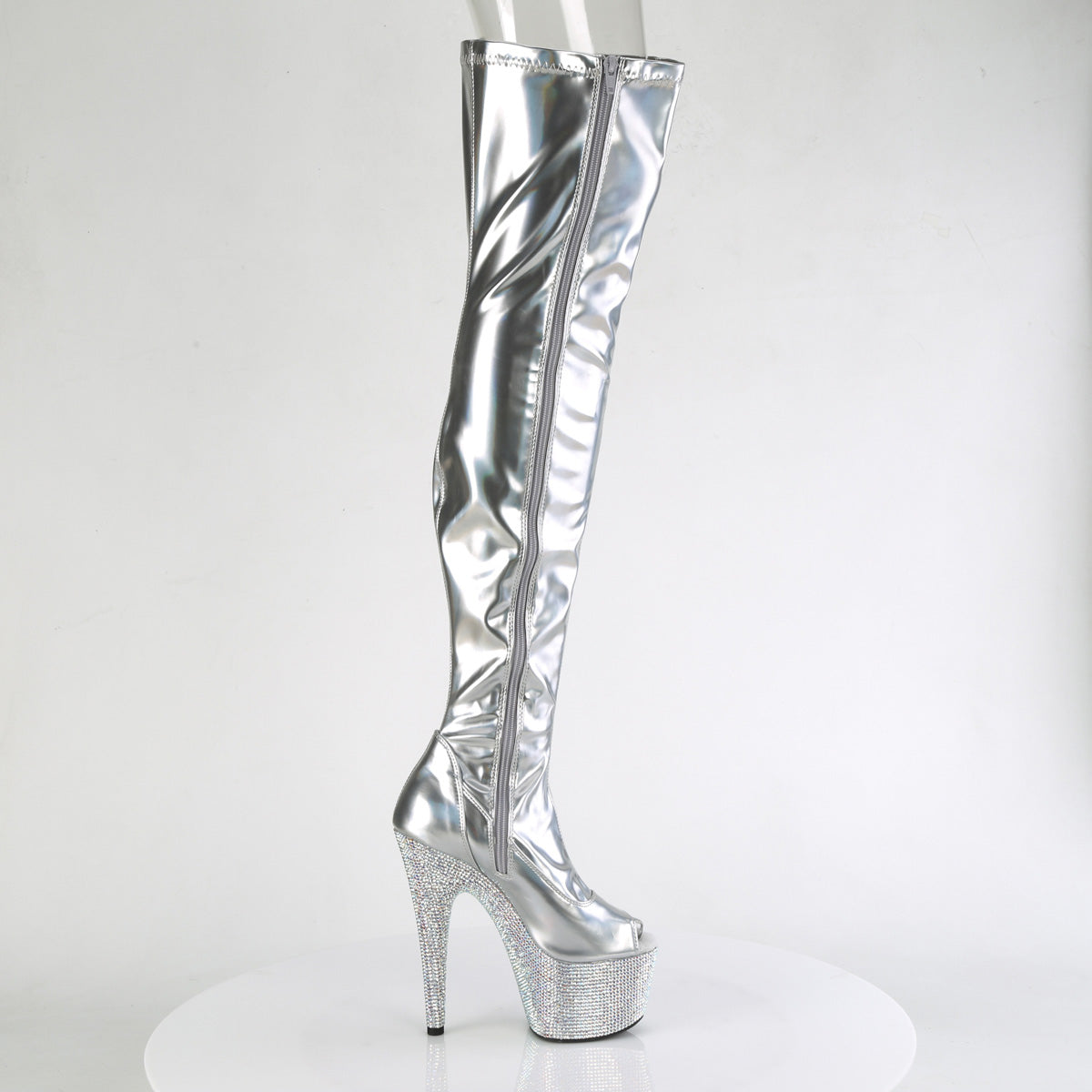 *7" Heel, 2 3/4" PF Peep Toe Thigh Boot w/RS, Side Zip (Pleaser BEJ3011-7/BHG/MDBRS)
