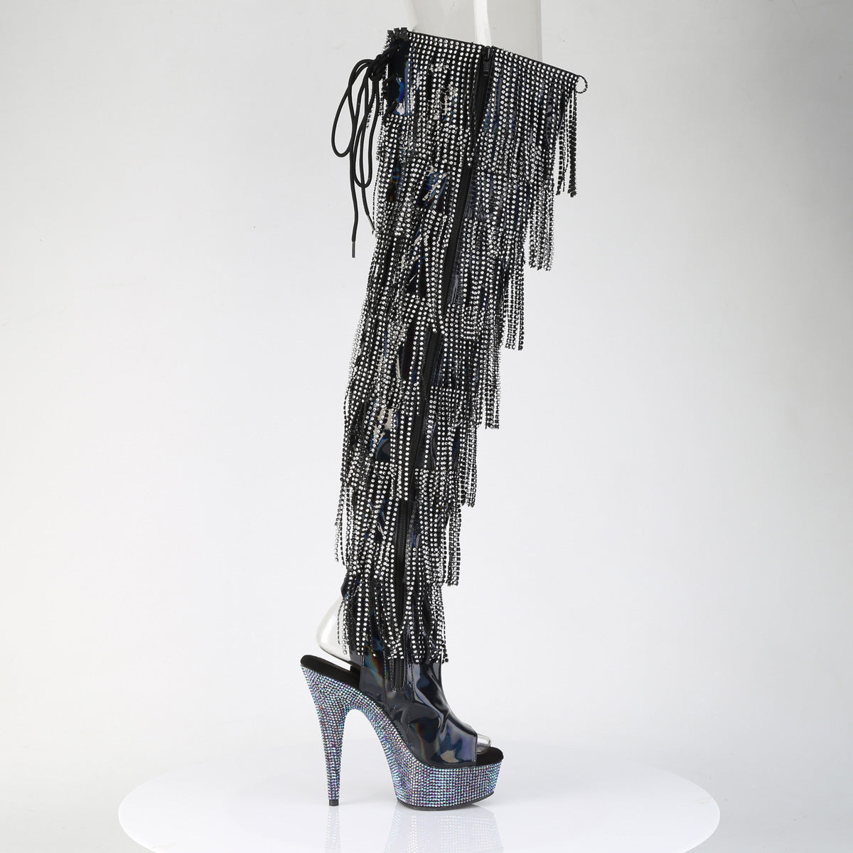 6" Heel, 1 3/4" PF 7-Layer Fringe Lace-Up Thigh Boot w/RS (Pleaser BEJ3017HG-RSF-6/B/RS)
