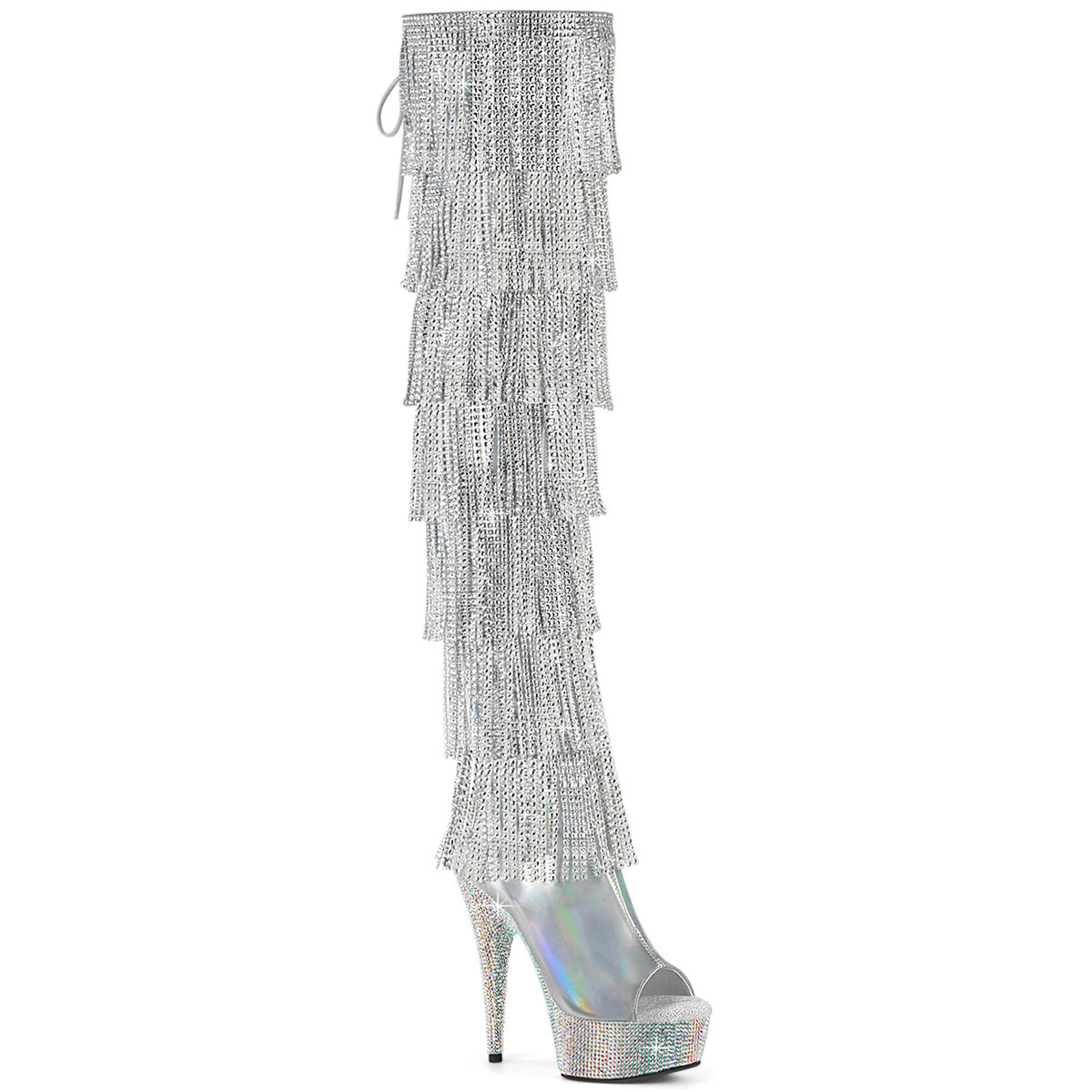 6" Heel, 1 3/4" PF 7-Layer Fringe Lace-Up Thigh Boot w/RS (Pleaser BEJ3017HG-RSF-6/B/RS)