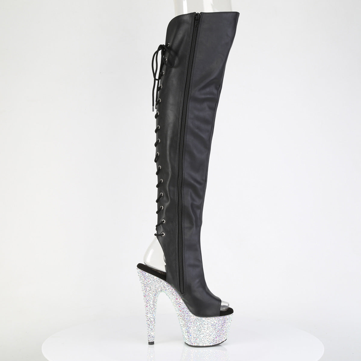 7" Heel, 2 3/4" PF Open Toe/Back Over-The-Knee Boot w/RS (Pleaser BEJ3019MS-7/BPU/SRS)