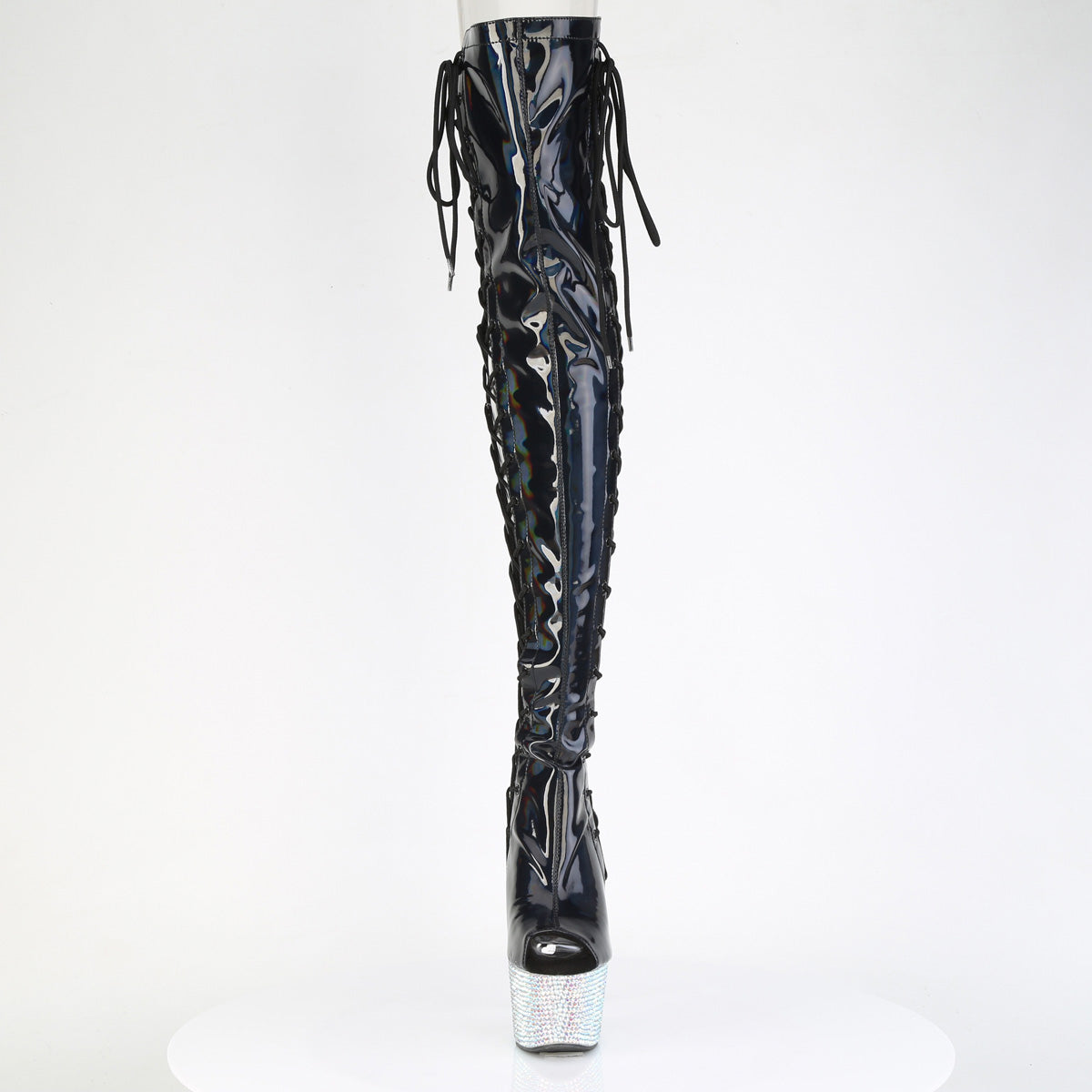 7" Heel, 2 3/4" PF Open Toe/Back Side Lace Thigh Boot w/RS (Pleaser BEJ3052HG-7/BHG/SRS)