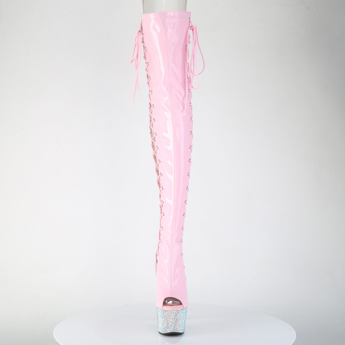 7" Heel, 2 3/4" PF Open Toe/Back Side Lace Thigh Boot w/RS (Pleaser BEJ3052HG-7/BHG/SRS)