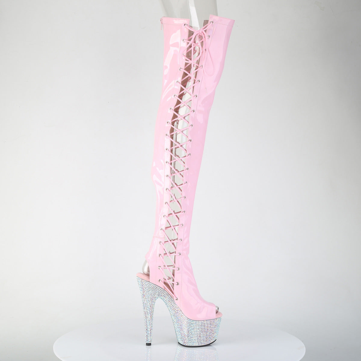 7" Heel, 2 3/4" PF Open Toe/Back Side Lace Thigh Boot w/RS (Pleaser BEJ3052HG-7/BHG/SRS)