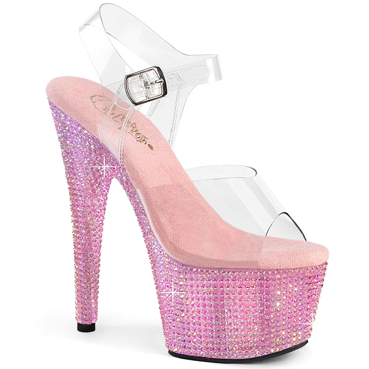 *7" Heel, 2 3/4" PF Ankle Strap Sandal w/ Resin RS (Pleaser BEJ708RRS/C/AGQRS)