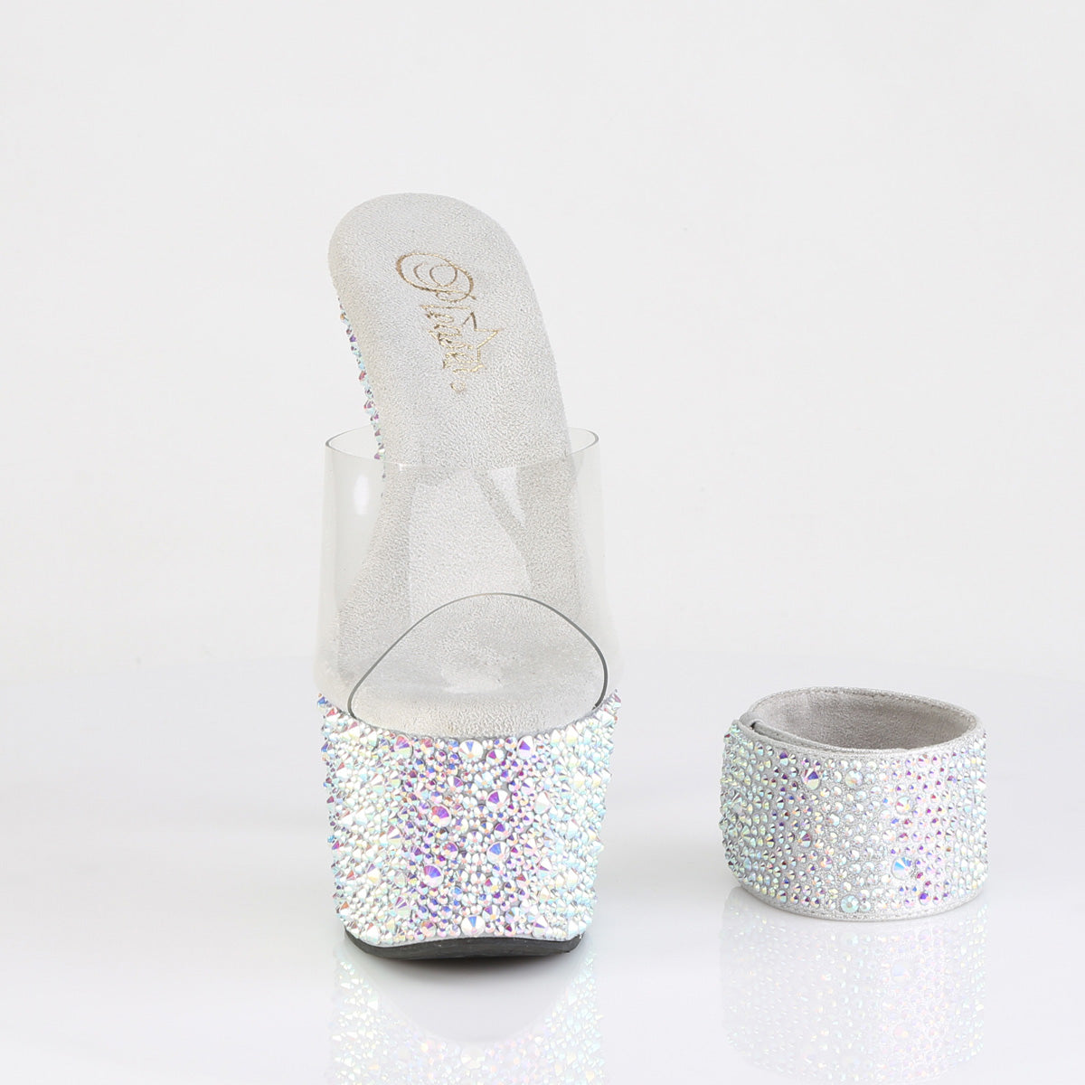 7" Heel, 2 3/4" PF RS Encrusted Slide w/Matching Cuff (Pleaser BEJ712MS/C/SRS)