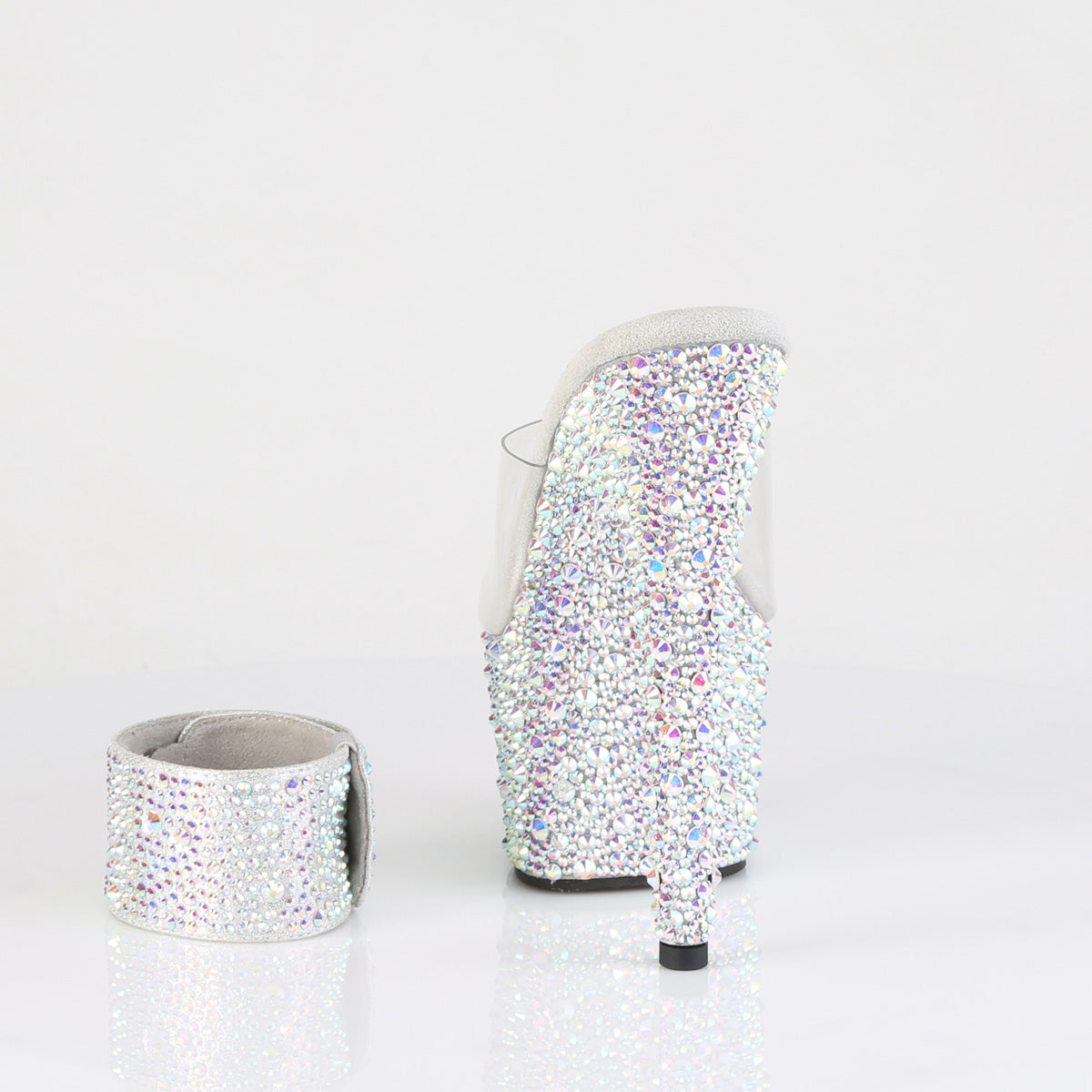 7" Heel, 2 3/4" PF RS Encrusted Slide w/Matching Cuff (Pleaser BEJ712MS/C/SRS)