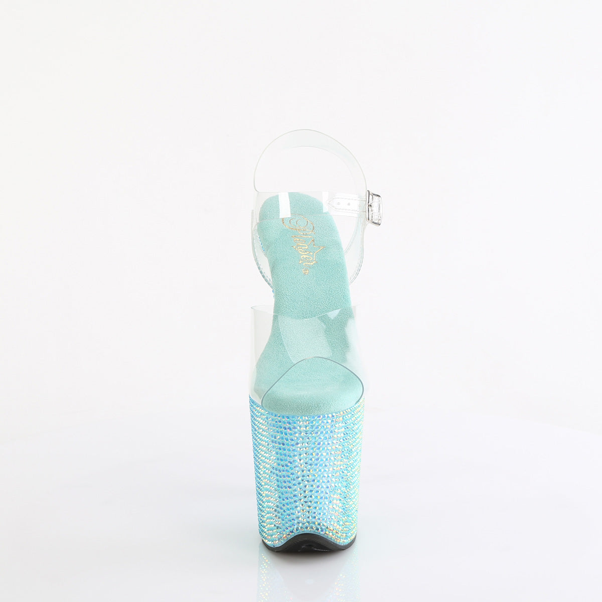 *8" Heel, 4" PF Ankle Strap Sandal w/ Resin RS (Pleaser BEJ808RRS/C/AGQRS)