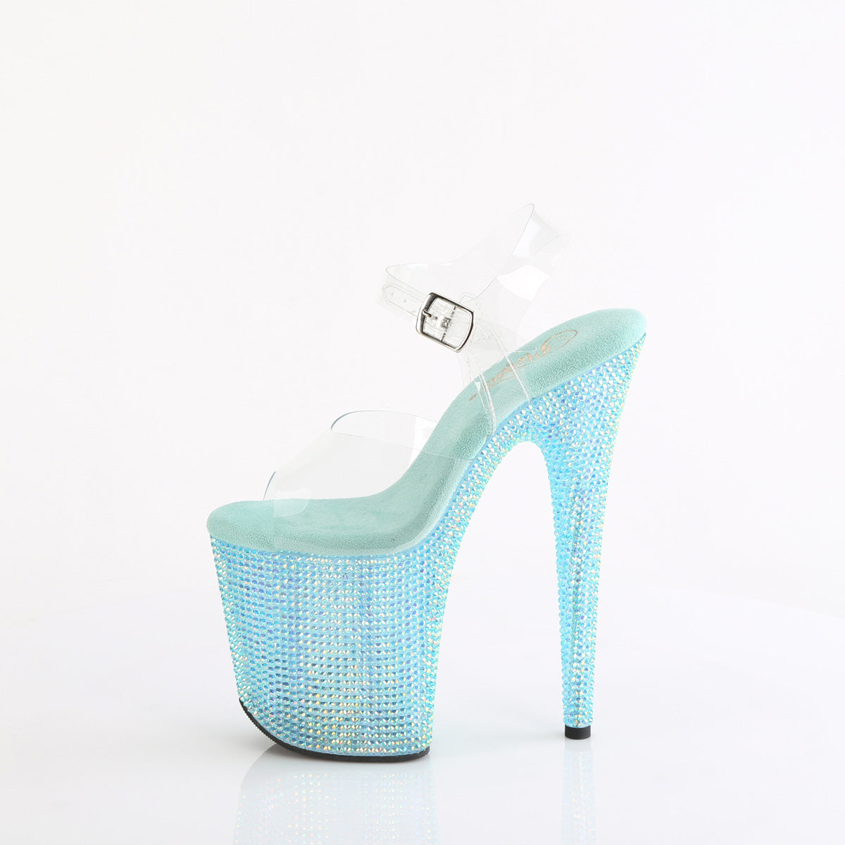 *8" Heel, 4" PF Ankle Strap Sandal w/ Resin RS (Pleaser BEJ808RRS/C/AGQRS)