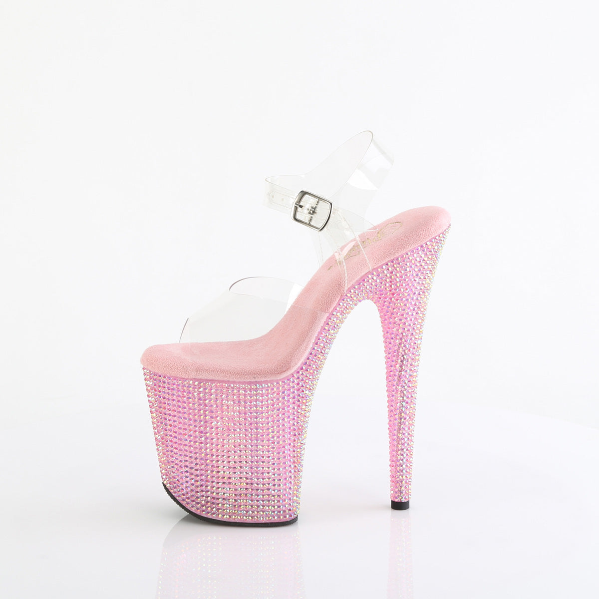 *8" Heel, 4" PF Ankle Strap Sandal w/ Resin RS (Pleaser BEJ808RRS/C/AGQRS)