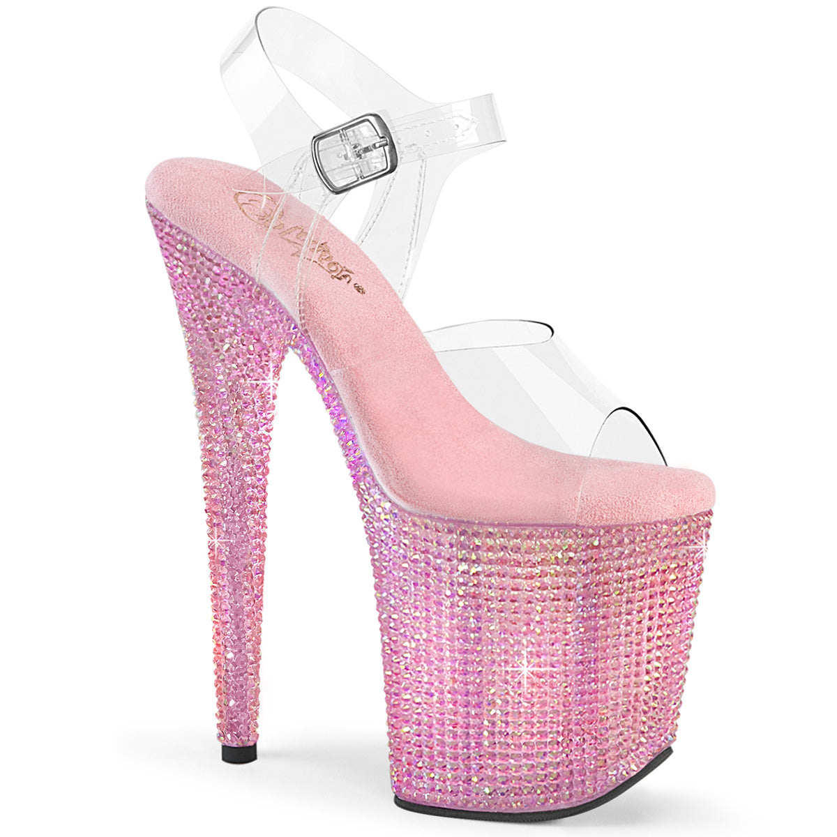 *8" Heel, 4" PF Ankle Strap Sandal w/ Resin RS (Pleaser BEJ808RRS/C/AGQRS)