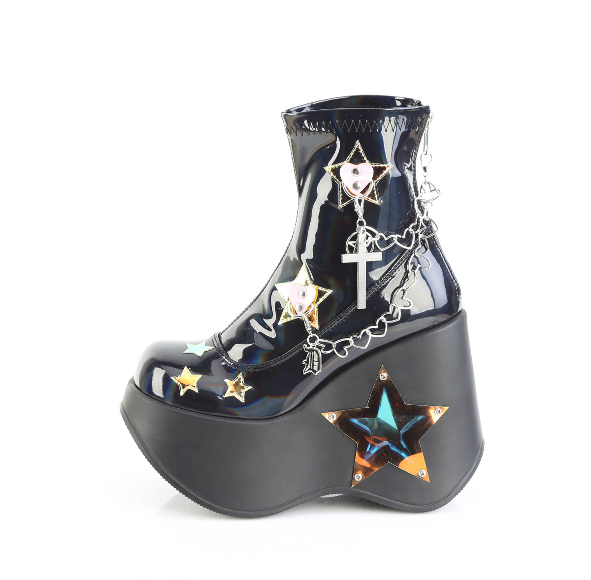 5" Star Cutout Platform Wedge Ankle Boot, Back Zip (Demonia BLAZE108/BHG)