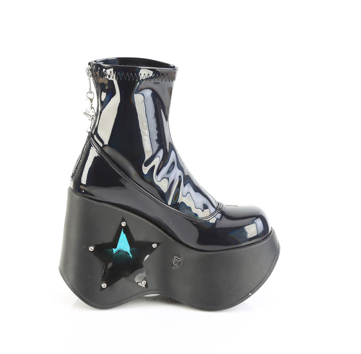 5" Star Cutout Platform Wedge Ankle Boot, Back Zip (Demonia BLAZE108/BHG)