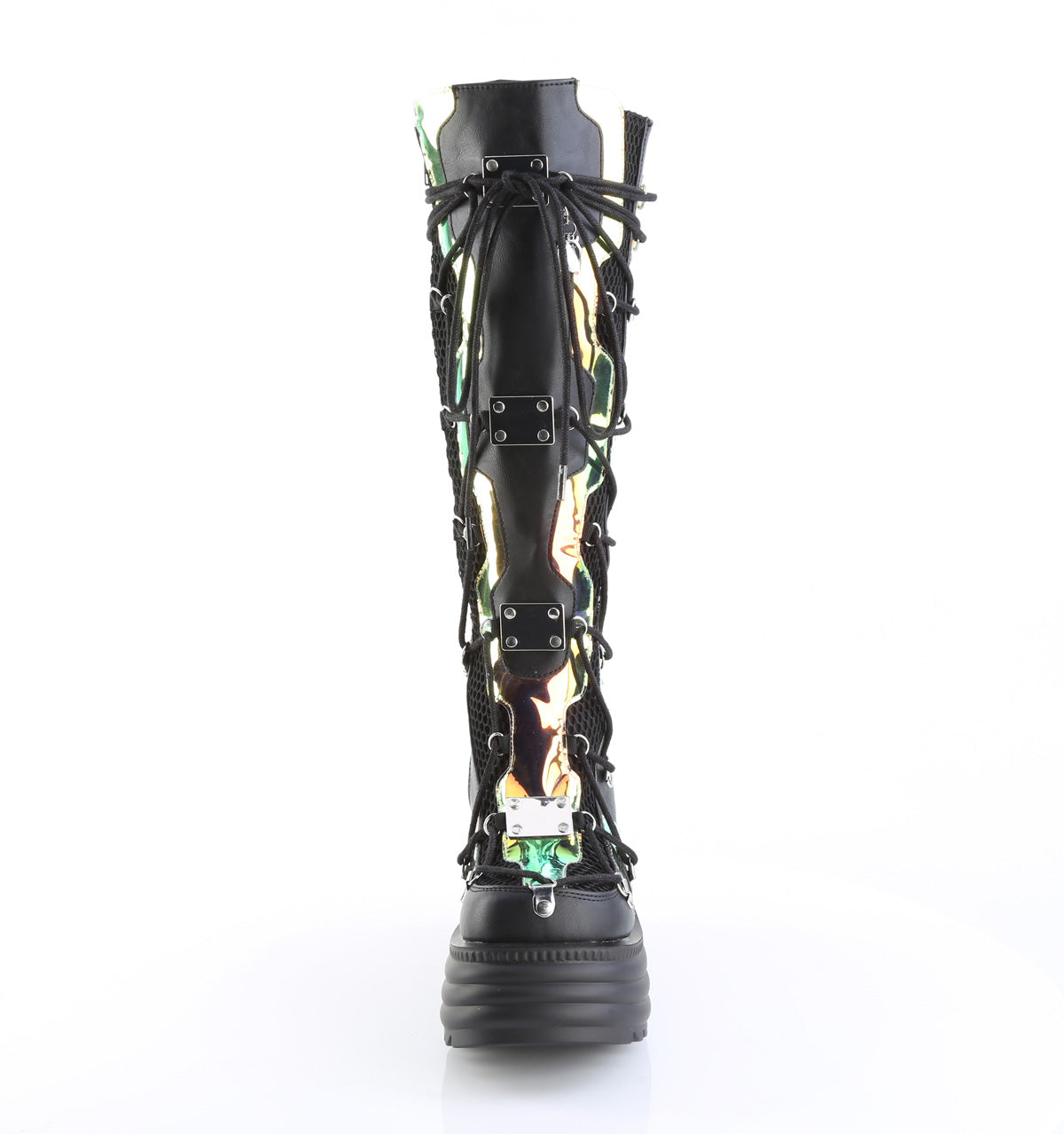 4 1/2" Platform Lace-Up Knee High Boot, Inside Zip (Demonia BLAZE152/BVL)