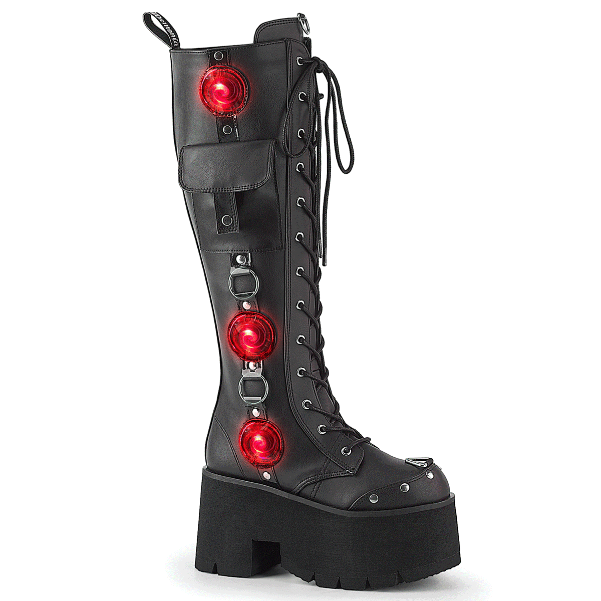 3 1/2" Chunky Heel, 2 1/4" PF Lace-Up Knee High BT, Side Zip (Demonia BLAZE202/BVL)