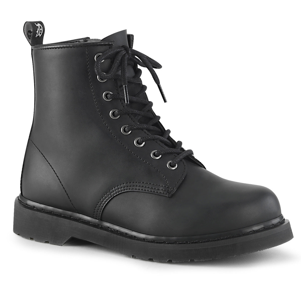 1 1/4" Heel 8-Eyelet Mid Calf Unisex Vegan Boot, Side Zip (Demonia BOLT100/BVL)