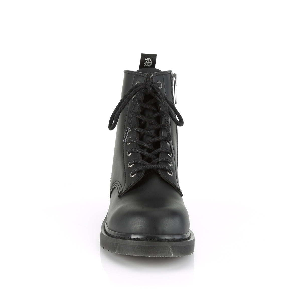 1 1/4" Heel 8-Eyelet Mid Calf Unisex Vegan Boot, Side Zip (Demonia BOLT100/BVL)