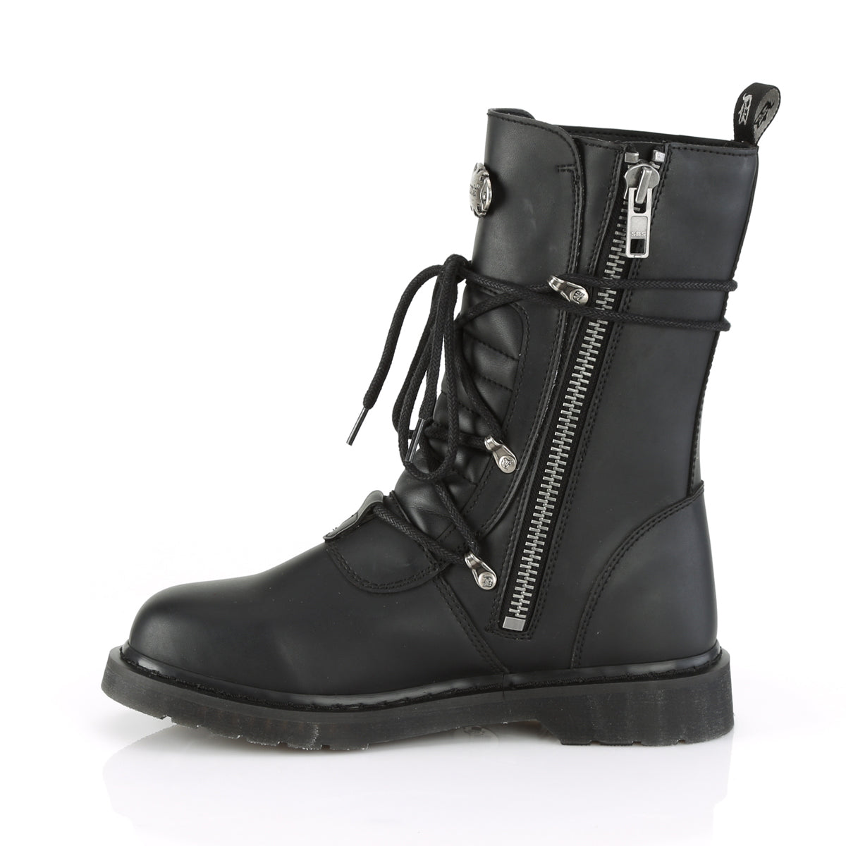 1 1/4" Heel, Mid-Calf Combat Boot, Side Zip (Demonia BOLT265/BVL)