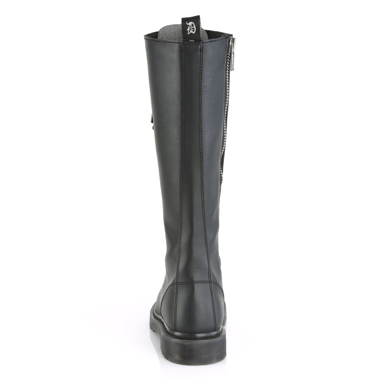 1 1/4" Heel 20-Eyelet Knee High Unisex Vegan Boot, Side Zip (Demonia BOLT400/BVL)