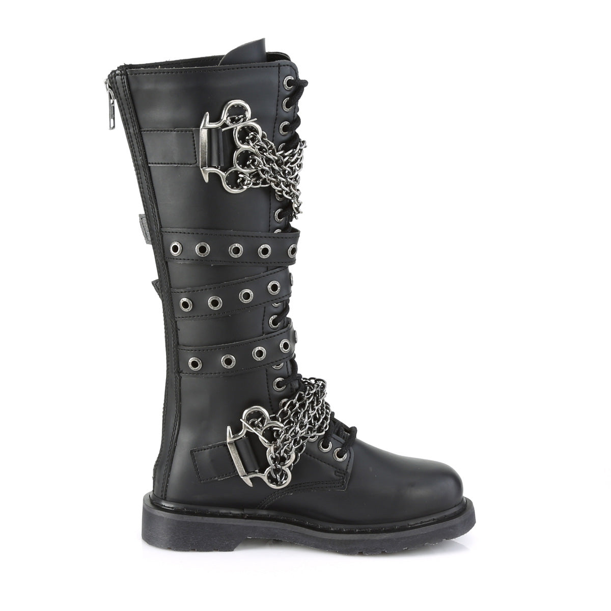 1 1/4" Heel 20 Eyelet Knee High Combat Boot, Side Zip (Demonia BOLT450/BVL)