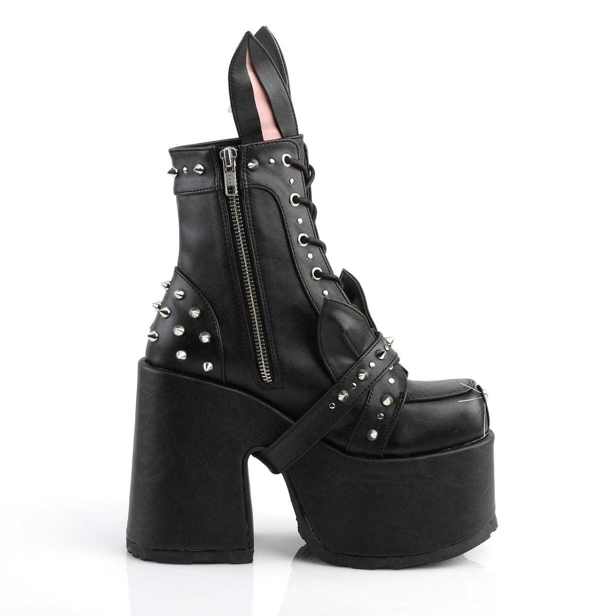 5" Chunky Heel, 3" Platform, Lace-Up Front Ankle Boot, Side (Demonia CAM202/BVL)