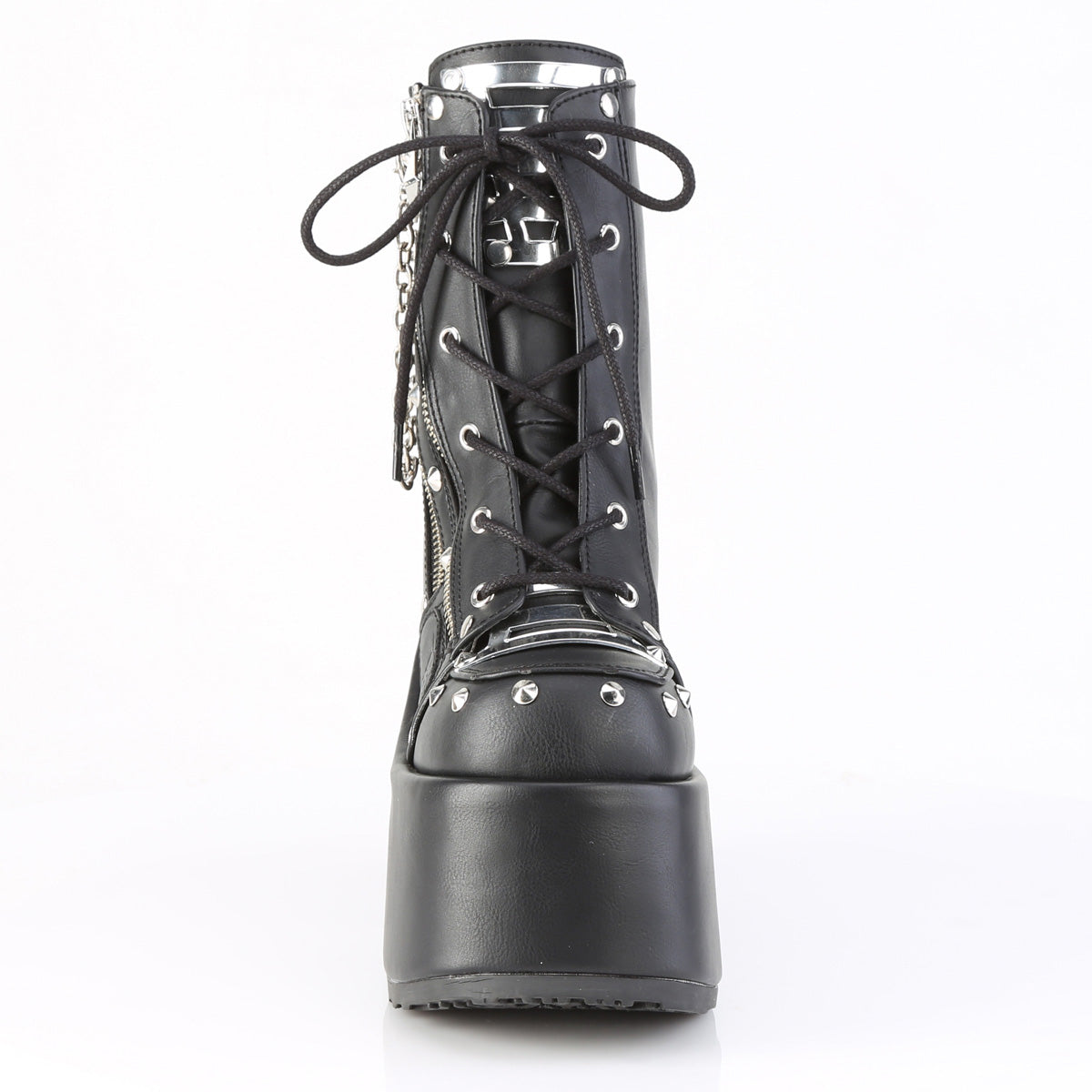 5" Chunky Heel, 3" P/F Lace-Up Ankle Boot, Outside Zip (Demonia CAM208/BVL)
