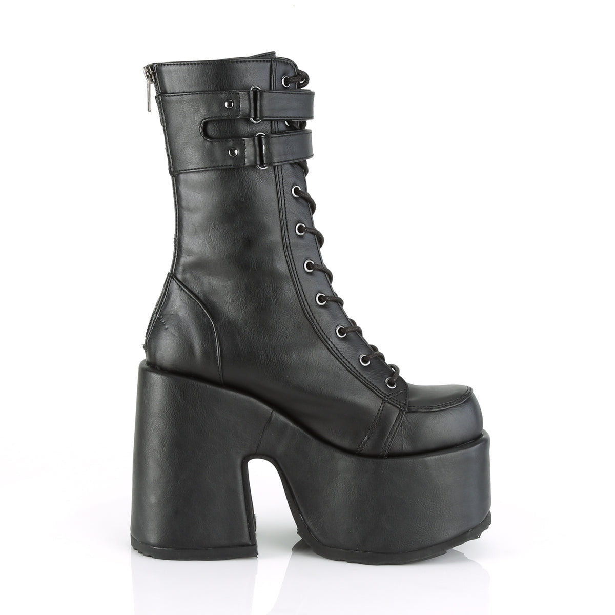 5" Chunky Heel, 3" P/F Lace-Up Mid-Calf Boot, Back Zip (Demonia CAM250/BVL)
