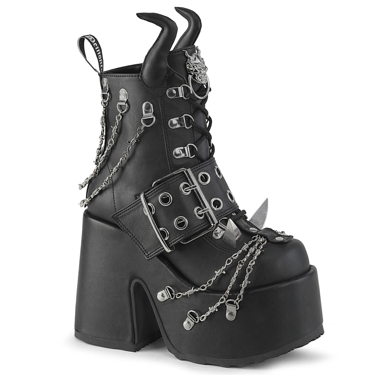 5" Chunky Heel, 3" PF, D-Ring Lace-Up Ankle Boot, Side Zip (Demonia CAM64/BVL)