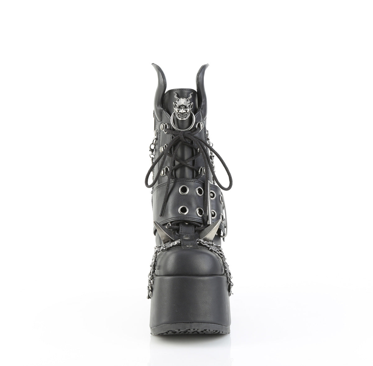 5" Chunky Heel, 3" PF, D-Ring Lace-Up Ankle Boot, Side Zip (Demonia CAM64/BVL)