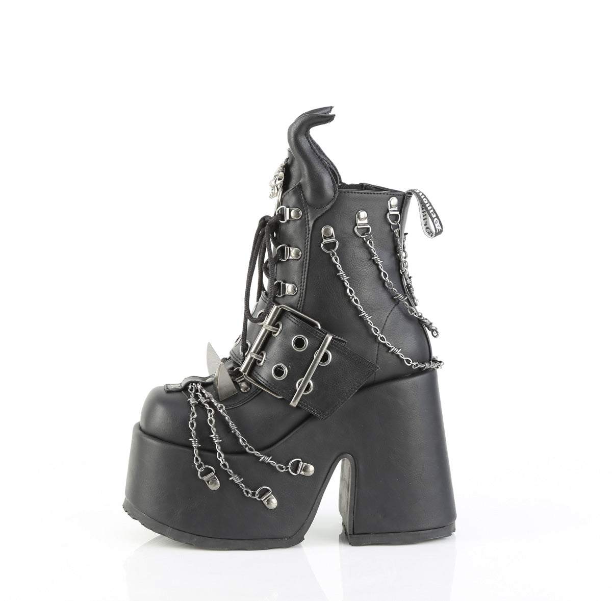 5" Chunky Heel, 3" PF, D-Ring Lace-Up Ankle Boot, Side Zip (Demonia CAM64/BVL)