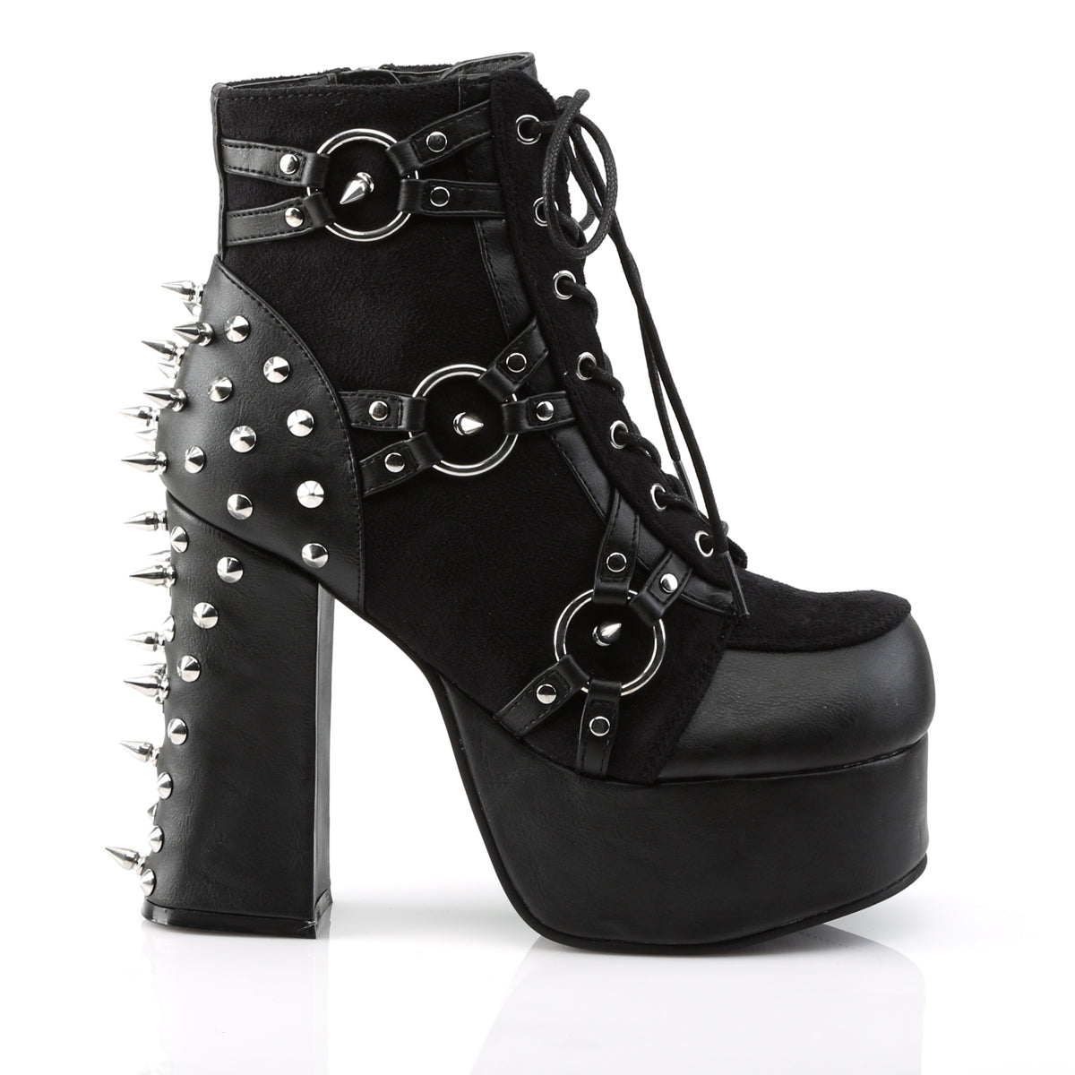 4 1/2" Heel, 2" PF Lace-Up Front Ankle Boot w/ Studs (Demonia CHA100/BVL-SUE)