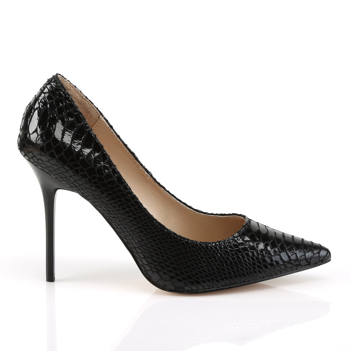 *4" Pointed-Toe Snake Print Leather Pump (Pleaser CLAS20SP/BLE)