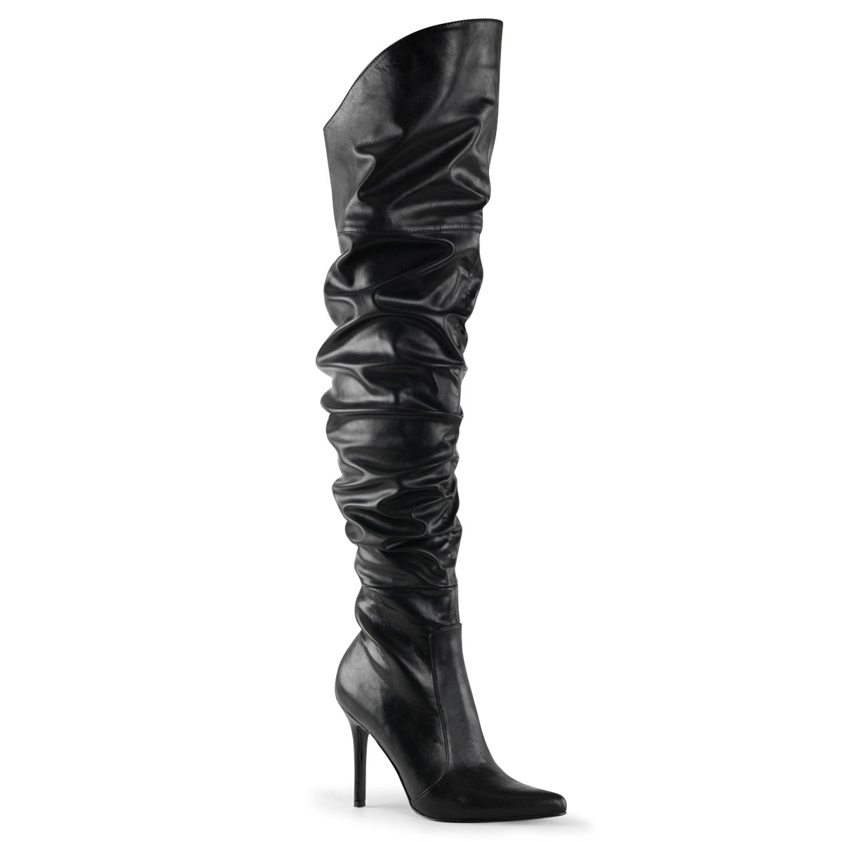 4" Heel Thigh High Pointed Boot w/PU Fur Lining, Side Zip (Pleaser CLAS3011/BPU)
