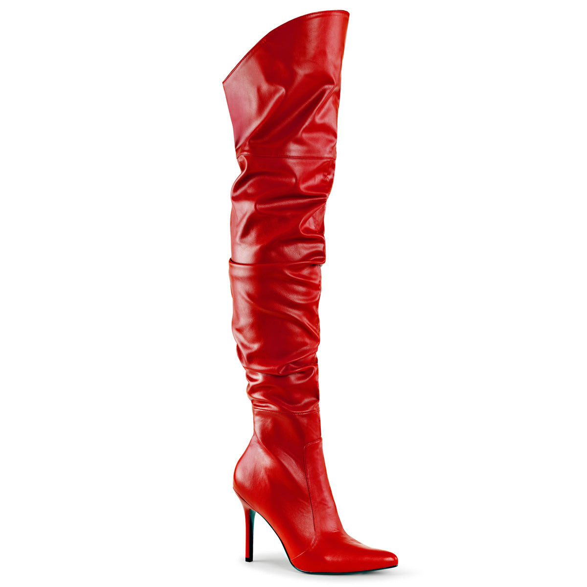 4" Heel Thigh High Pointed Boot w/PU Fur Lining, Side Zip (Pleaser CLAS3011/BPU)