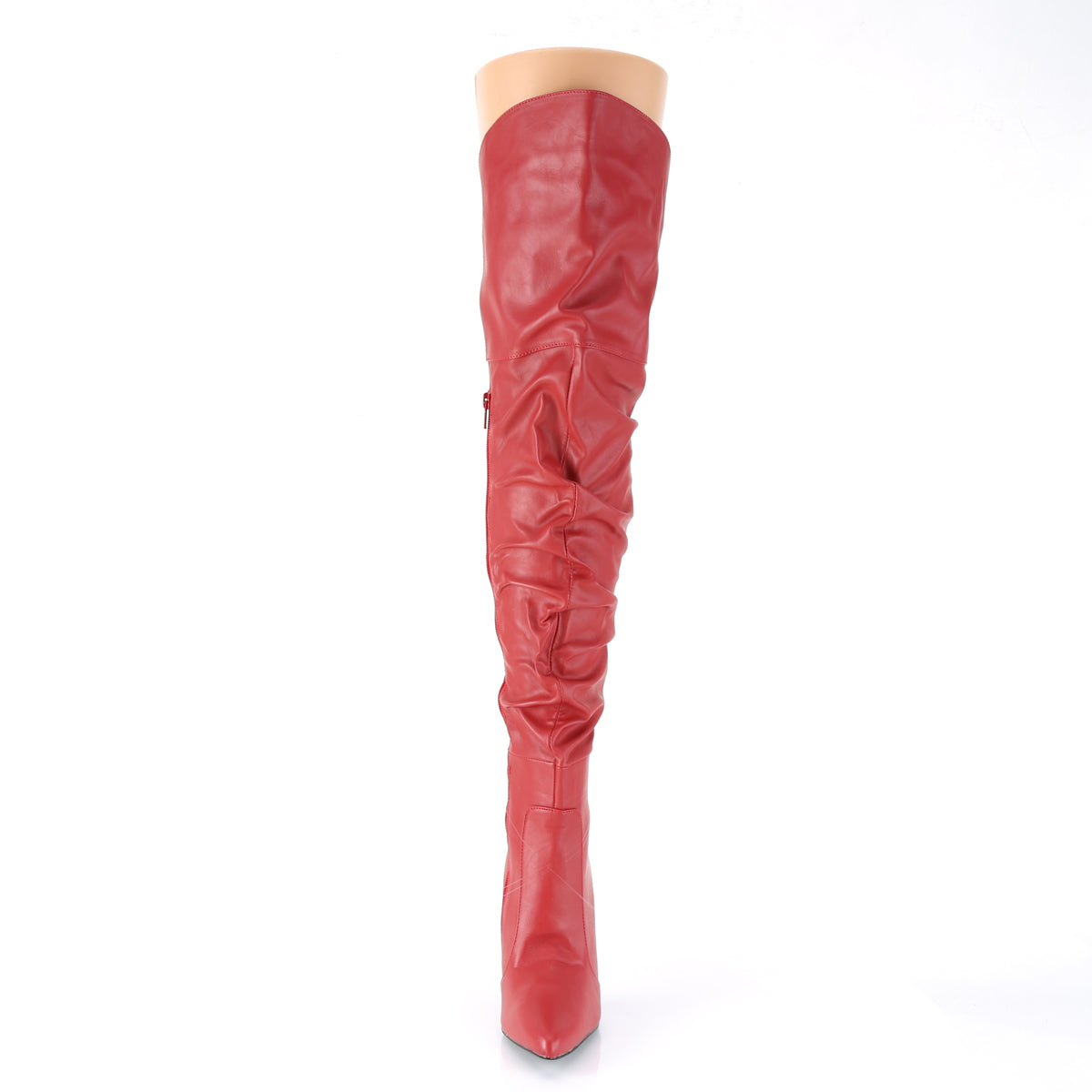 4" Heel Thigh High Pointed Boot w/PU Fur Lining, Side Zip (Pleaser CLAS3011/BPU)