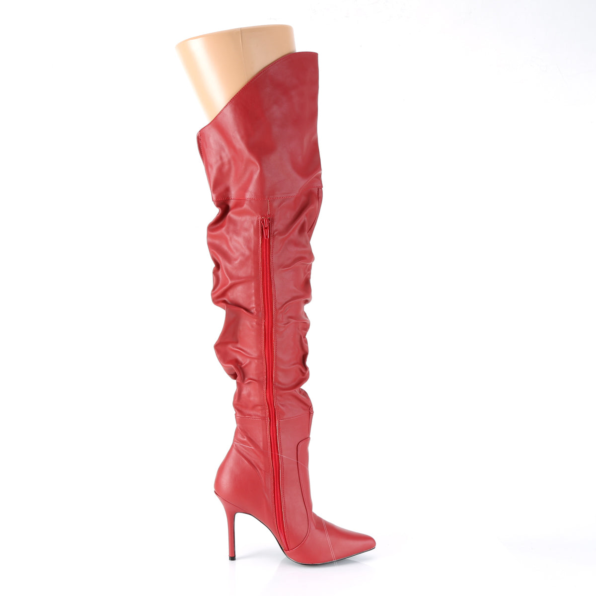 4" Heel Thigh High Pointed Boot w/PU Fur Lining, Side Zip (Pleaser CLAS3011/BPU)