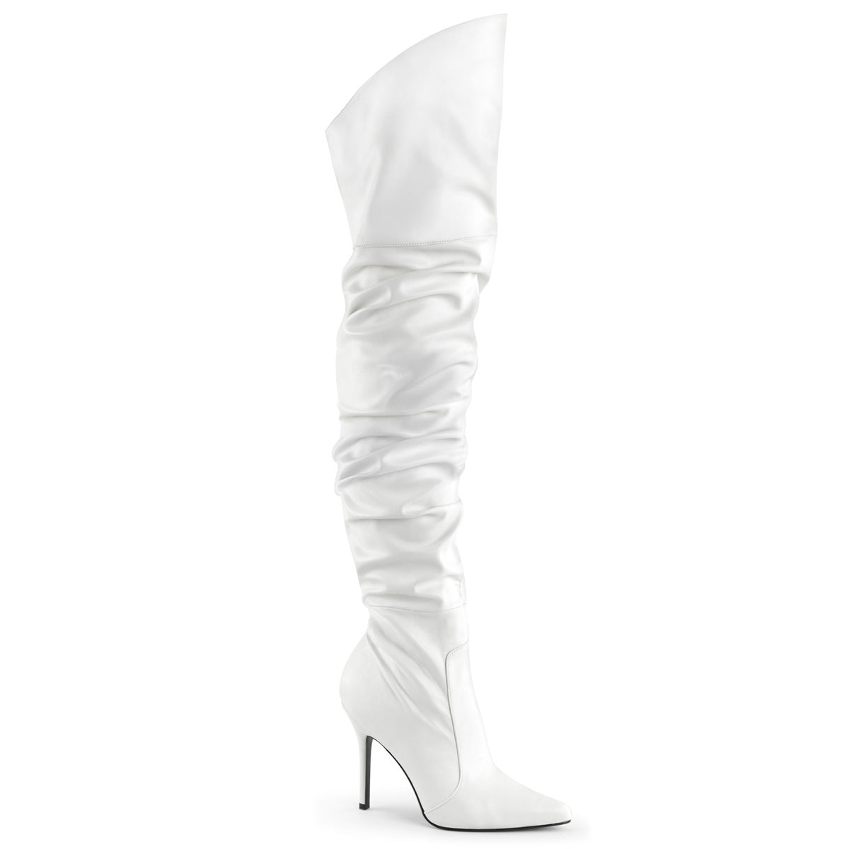 4" Heel Thigh High Pointed Boot w/PU Fur Lining, Side Zip (Pleaser CLAS3011/BPU)