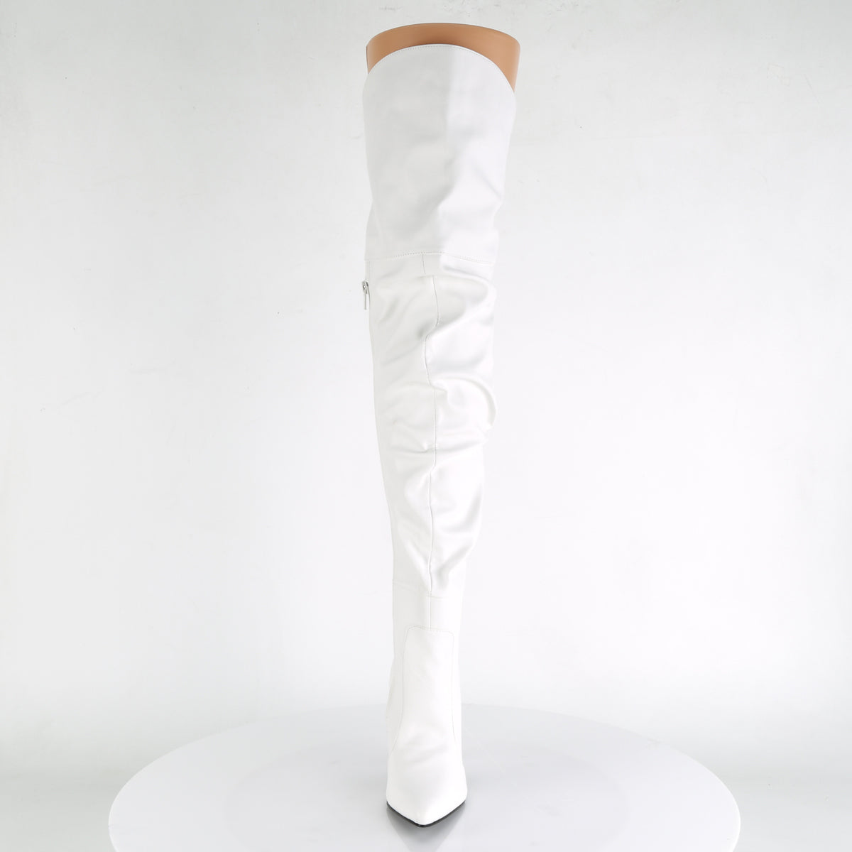 4" Heel Thigh High Pointed Boot w/PU Fur Lining, Side Zip (Pleaser CLAS3011/BPU)